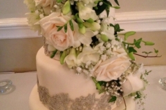 Caroline and Rob -  Silver and Flower Wedding Cake