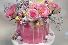 Ann - Pink roses drip cake