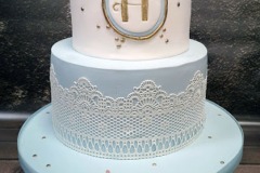 Harry - Vintage Lace and Blue Monogram Christening Cake