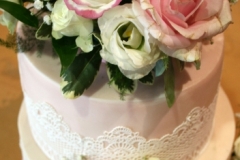 Heidy and Rory- Pink Roses and lace Wedding Cake